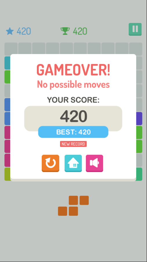 Blocks Puzzle Game Over Screenshot.