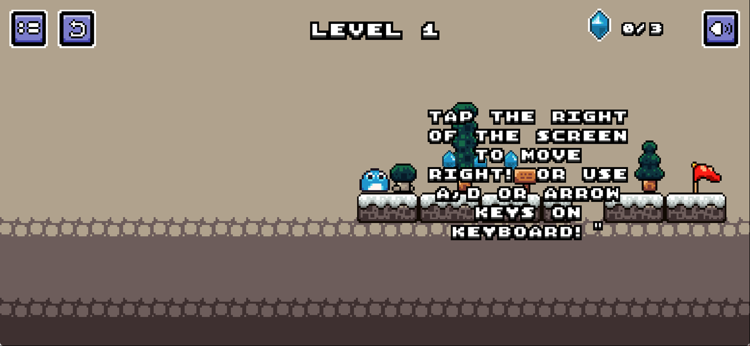 Blue Slime Quest Game Move Right Instructions Screen Screenshot.
