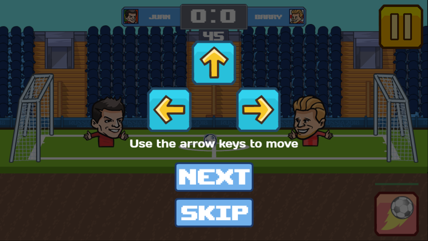 Bobblehead Soccer Royale Game Controls Screenshot.