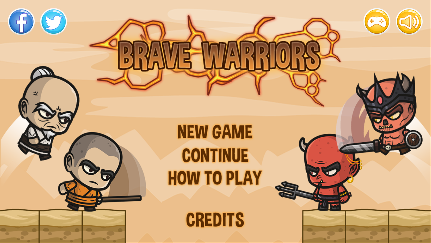 Brave Warriors Game Welcome Screen Screenshot.
