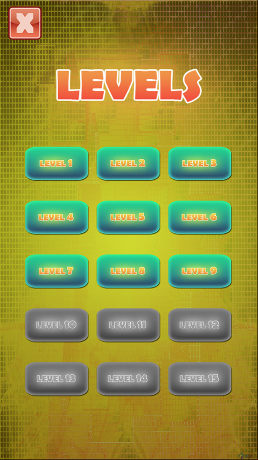 Breakout Bricks Game Level Select Screen Screenshot.