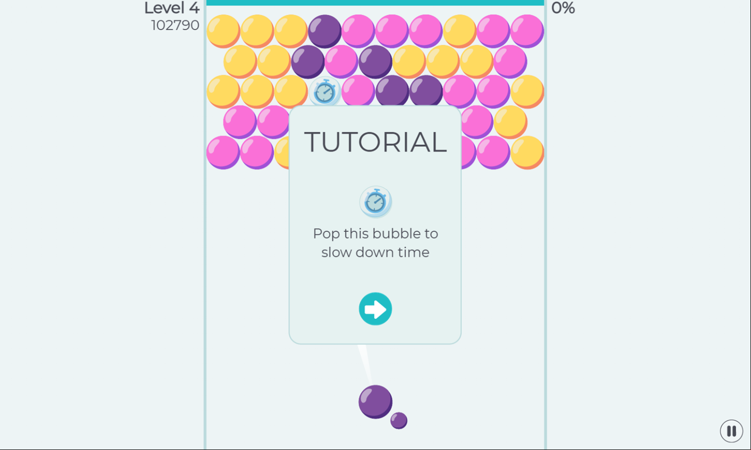 Bubble Defense Game Clock Bubble Tutorial Screen Screenshot.