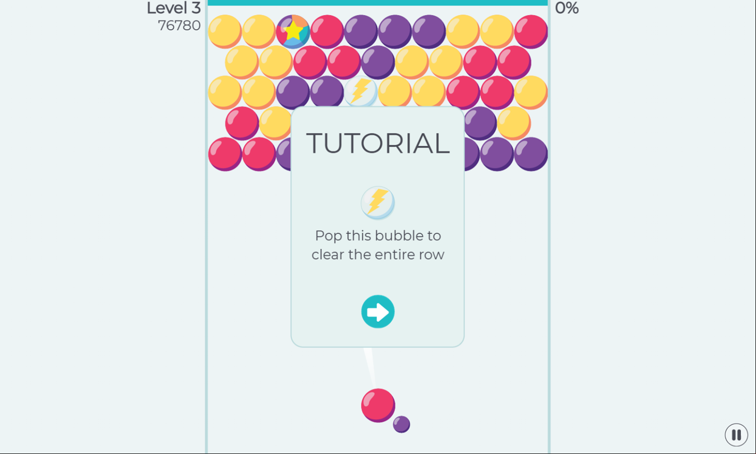 Bubble Defense Game Lighting Bubble Tutorial Screen Screenshot.