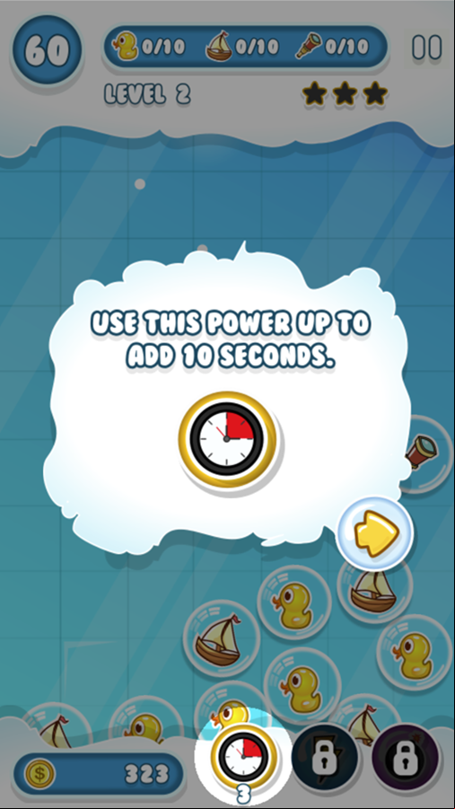 Bubble Pop Game Extra Time Power Up Screenshot.