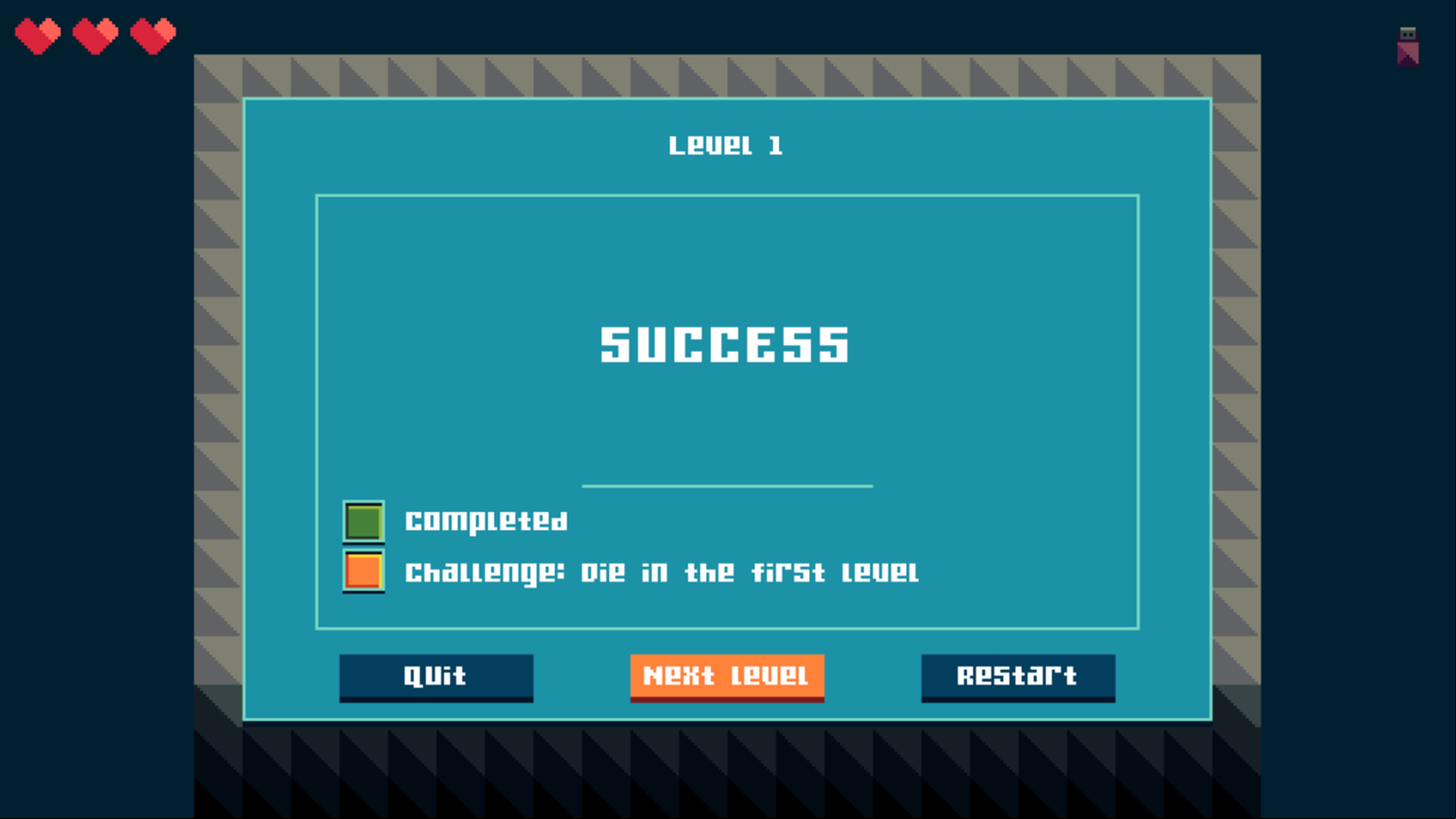 Bullet Hell Game Level Complete Screenshot.