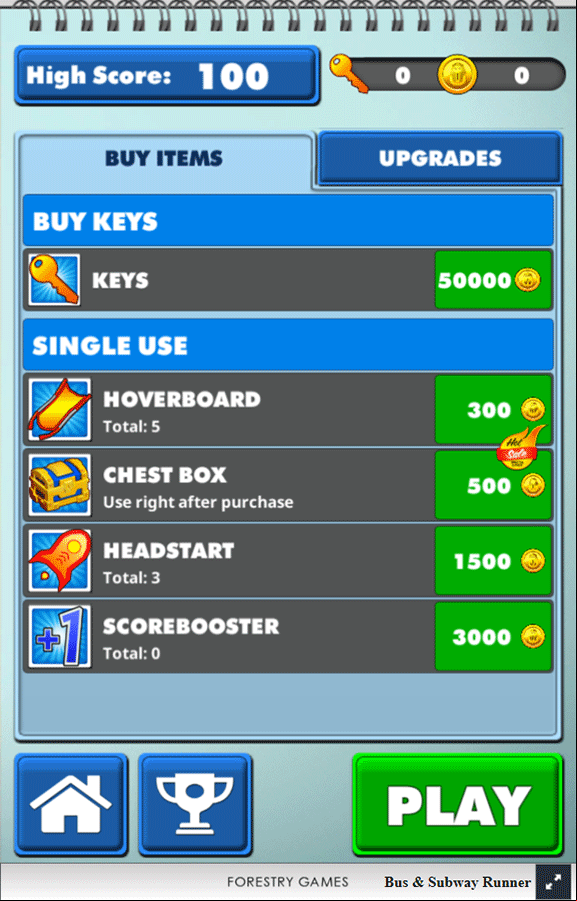 Bus and Subway Runner Game Shop Screenshot.