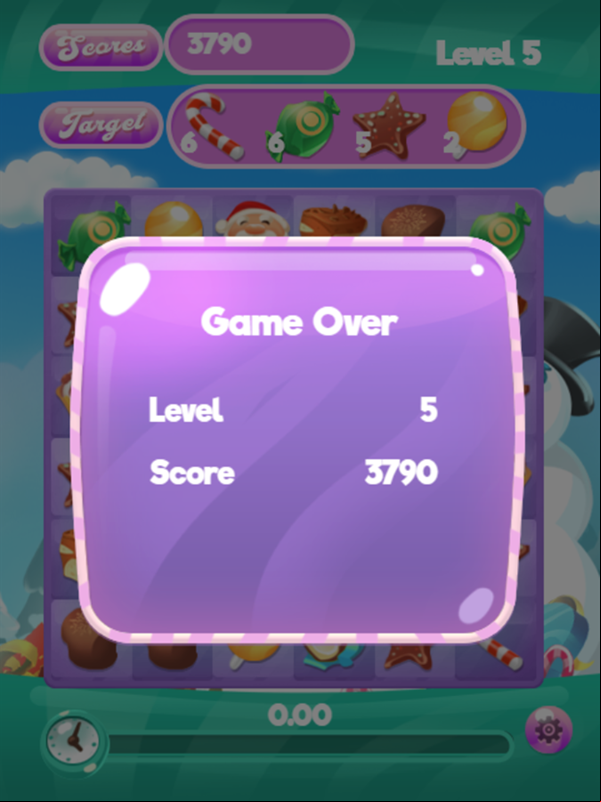 Candy Christmas Game Over Screen Screenshot.