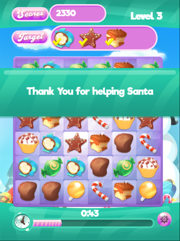 Candy Christmas Game Level Complete Screen Screenshot.