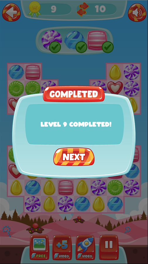 Candy Land Saga Game Level Complete Screen Screenshot.