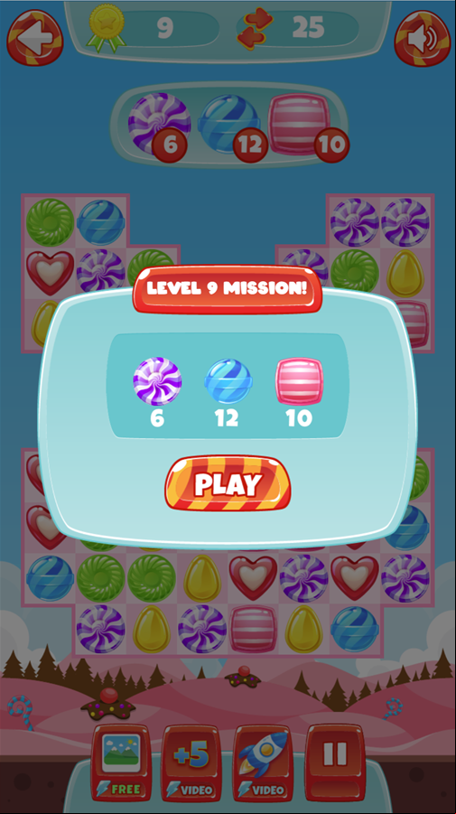 Candy Land Saga Game Level Goals Screen Screenshot.