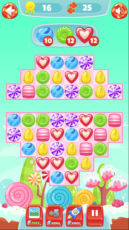 Candy Land Saga Game Teal Background Screenshot.