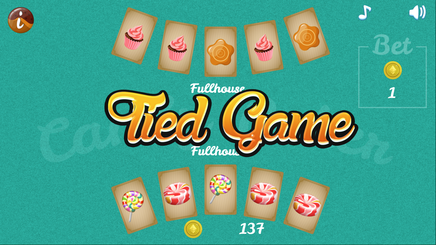 Candy Poker Game Tied Game Screen Screenshot.