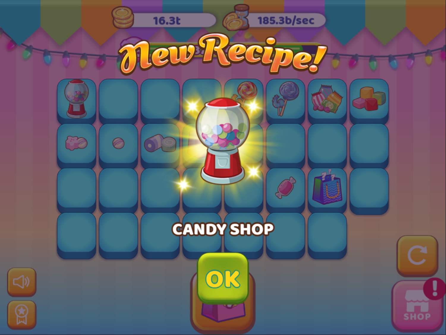 Candy Shop Merge Game Candy Shop Recipe Screen Screenshot.