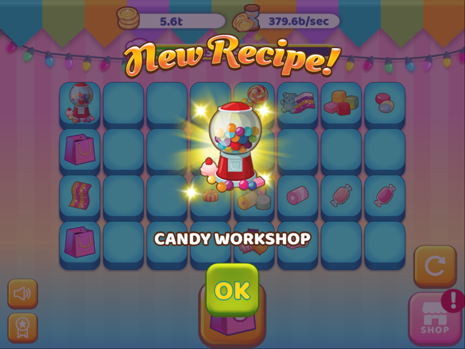 Candy Shop Merge Game Candy Workshop Recipe Screen Screenshot.