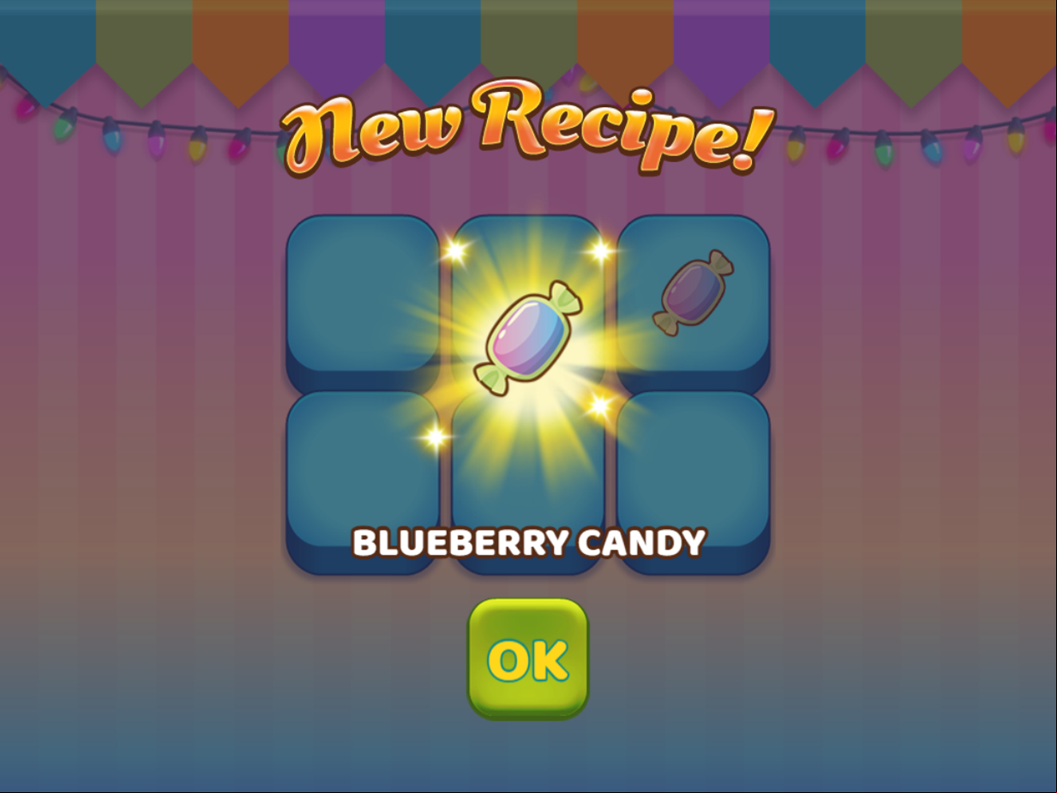Candy Shop Merge Game New Recipe Screen Screenshot.