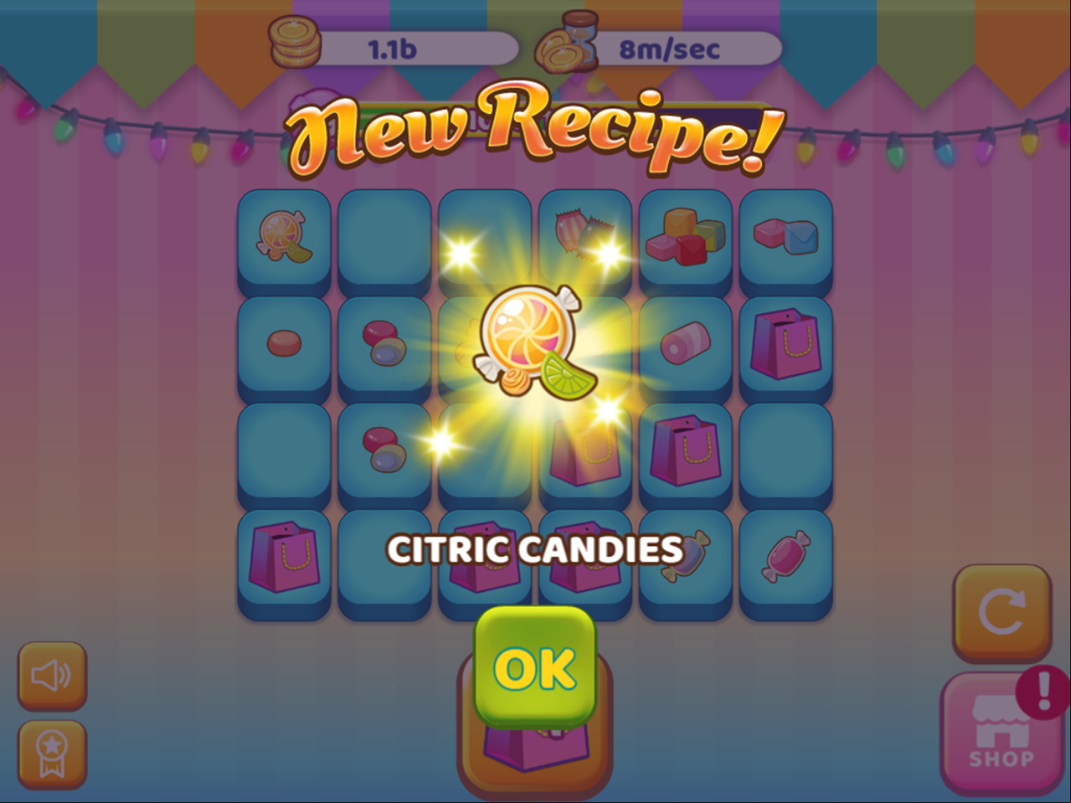 Candy Shop Merge Game Restart Available Screenshot.