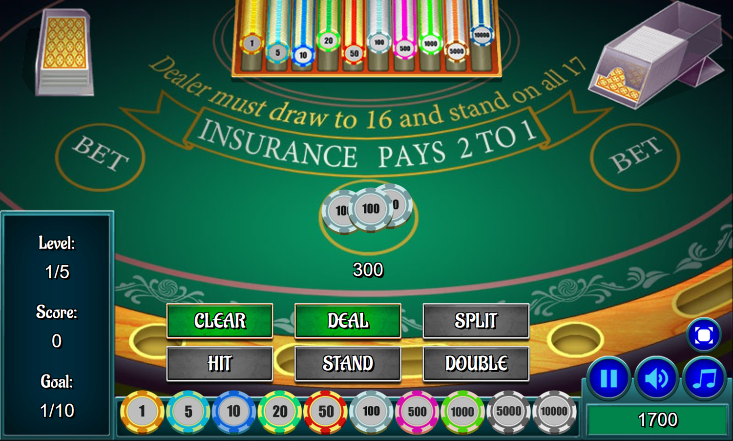Casino Blackjack Game Add Bet Screenshot.
