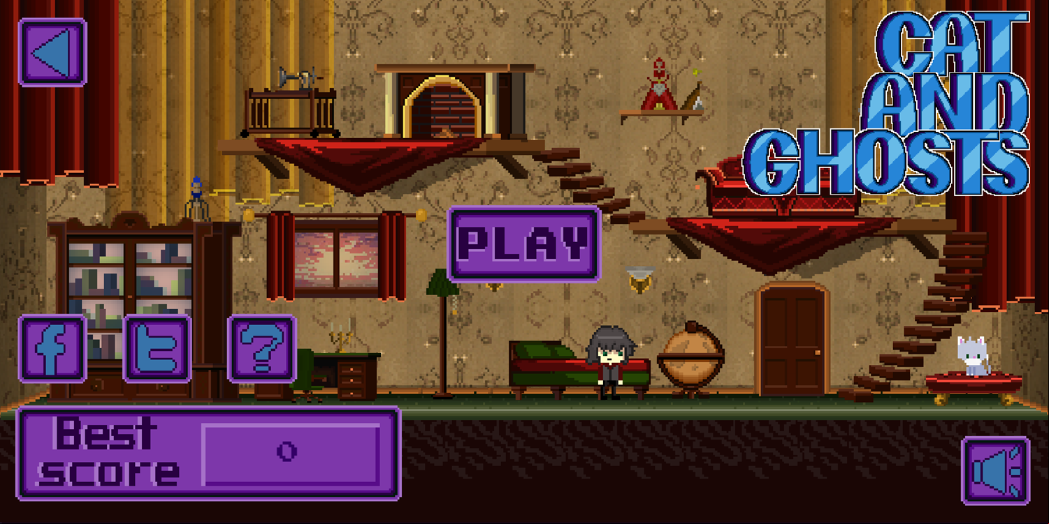 Cat and Ghosts Game Welcome Screen Screenshot.