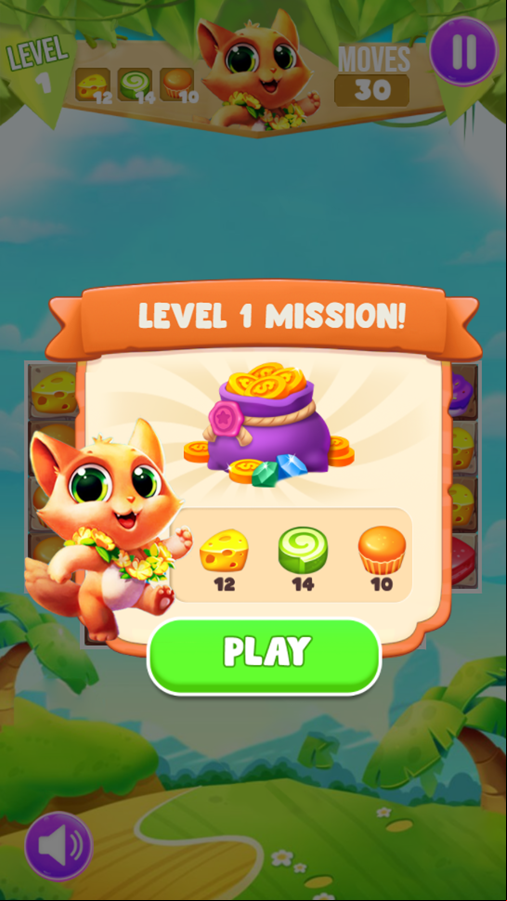 Cat Match 3 Game Level Mission Screenshot.