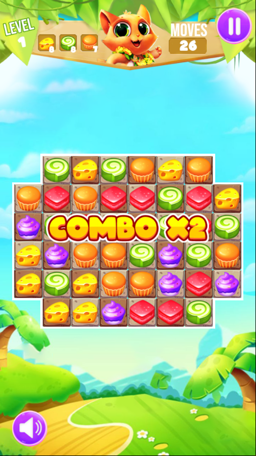Cat Match 3 Game Level Play Screenshot.