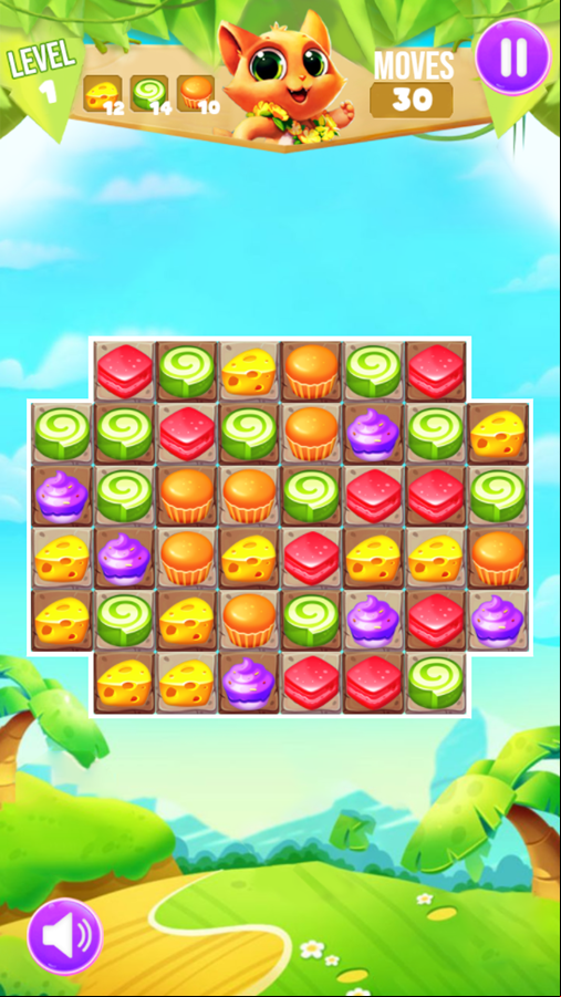 Cat Match 3 Game Level Start Screenshot.