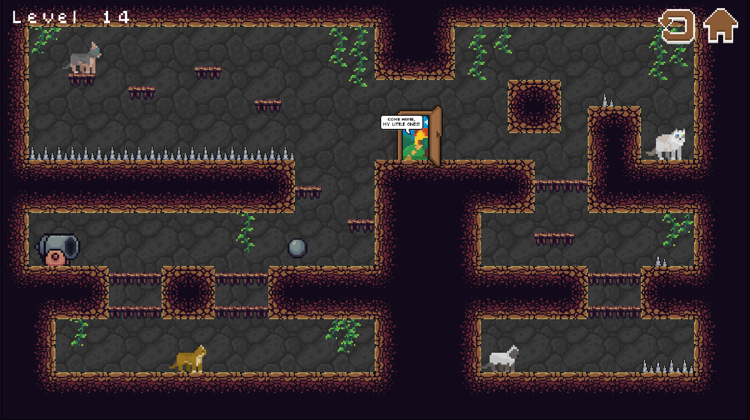 Cave of Cats Game Level With Four Cats Screenshot.