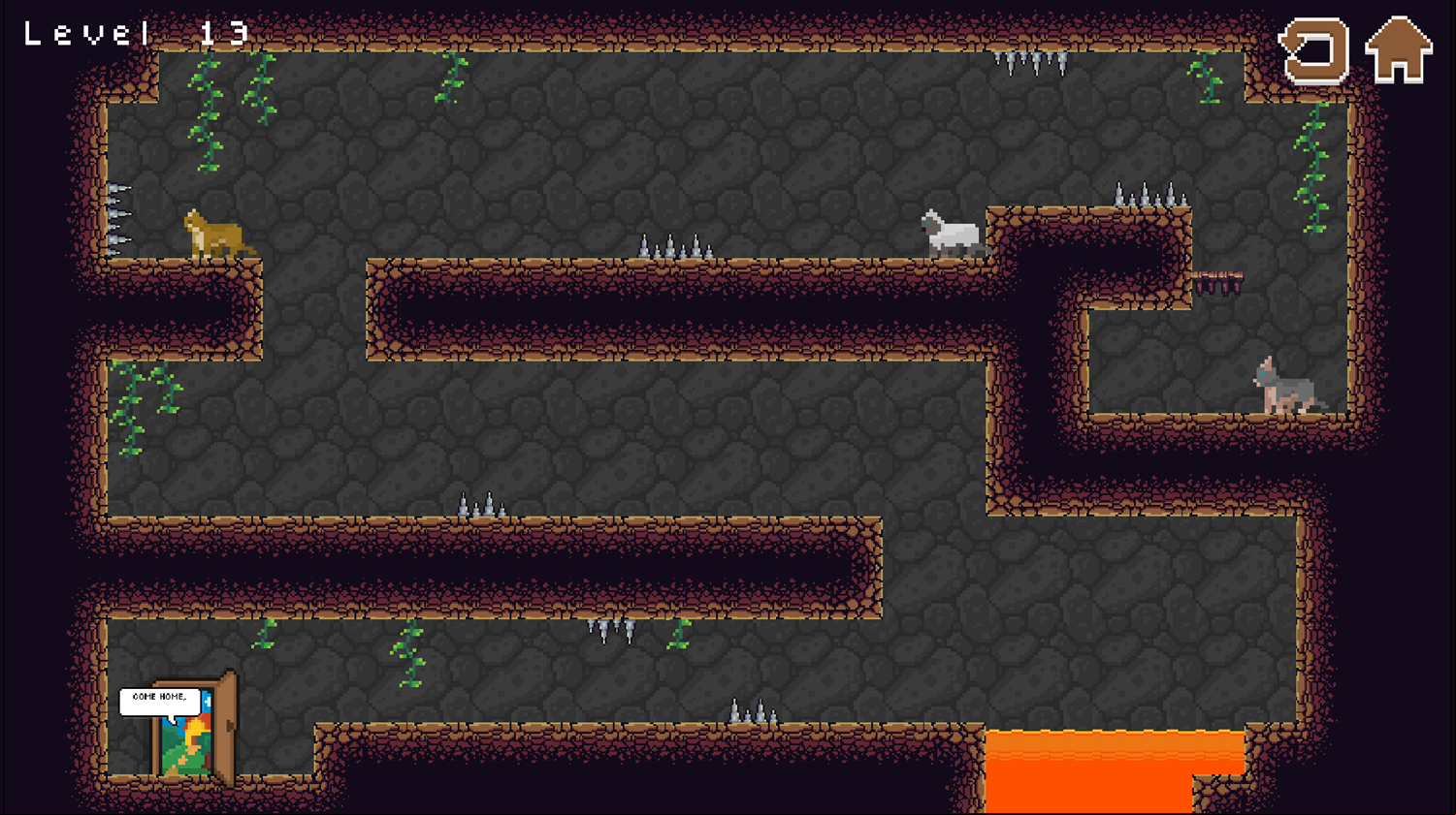 Cave of Cats Game Level With Three Cats Screenshot.