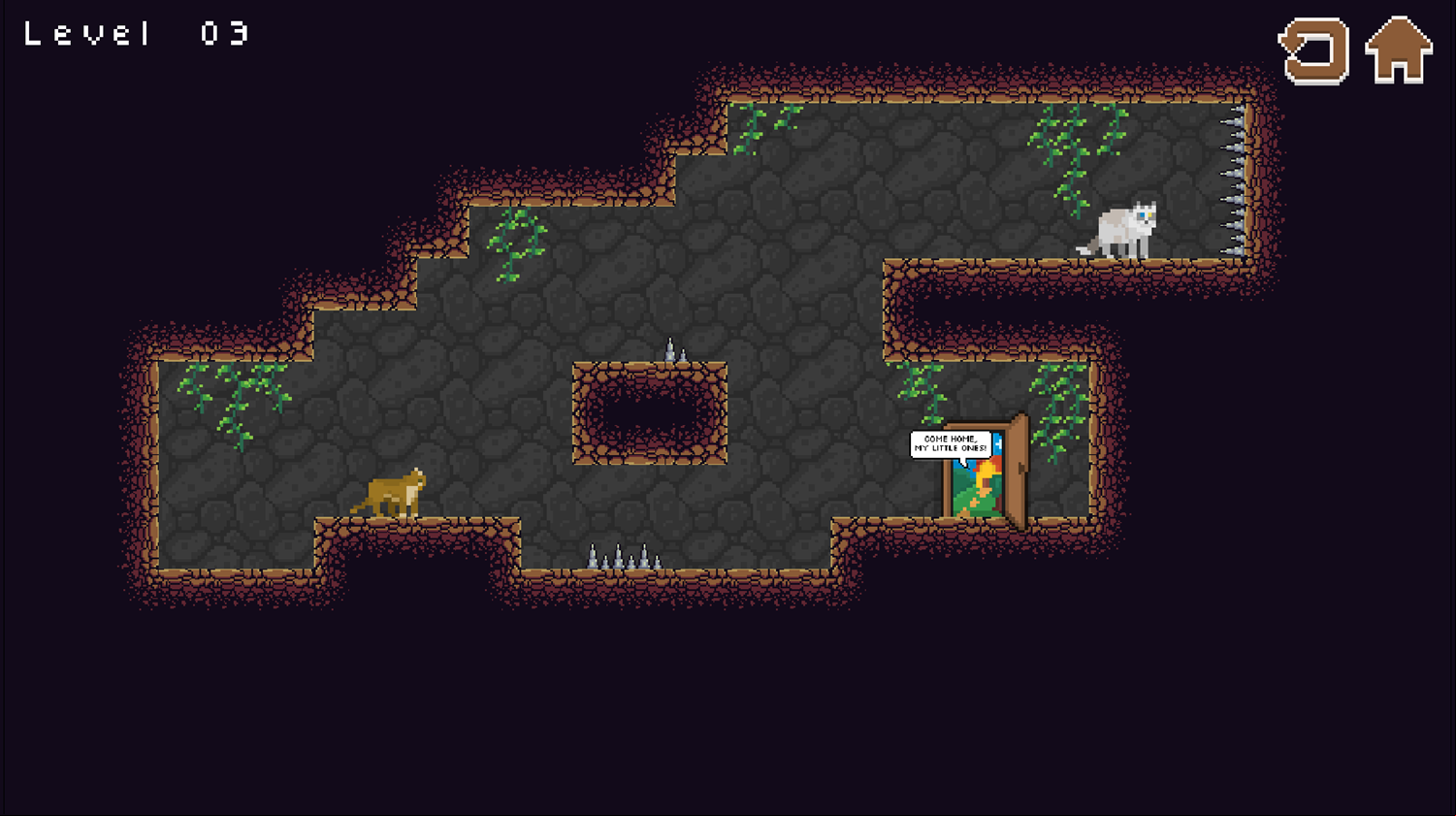 Cave of Cats Game Level With Two Cats Screenshot.