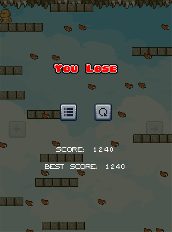Caveman Down Game Over Screenshot.