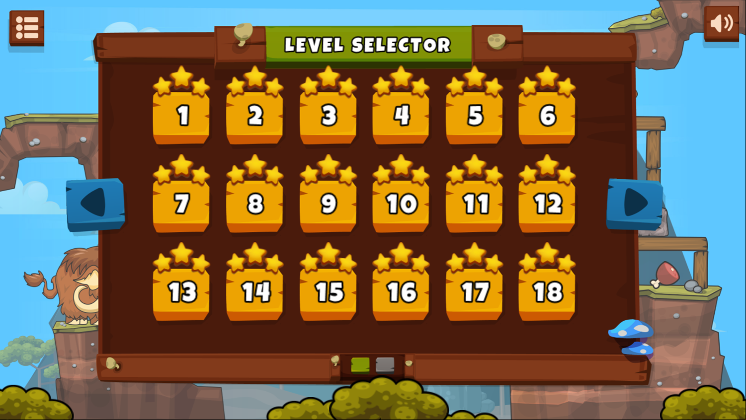 Caveman Island Game Level Ratings Screenshot.