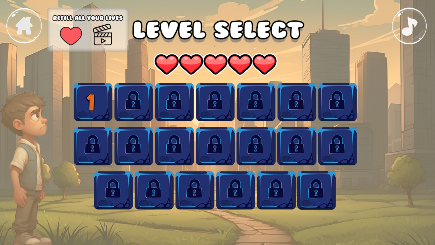 Charlie and Kittens Game Level Select Screenshot.