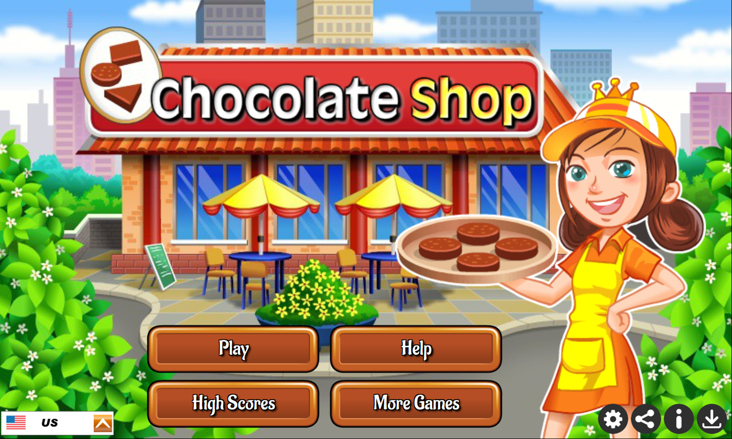 Chocolate Shop Game Welcome Screen Screenshot.
