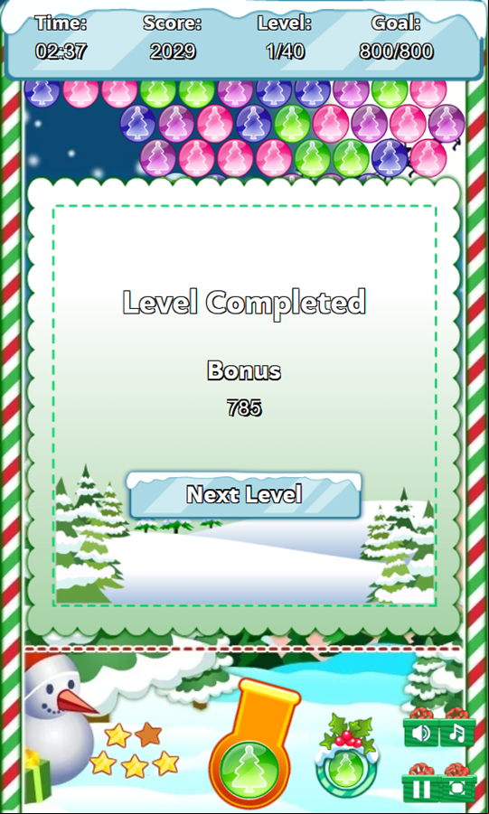 Christmas Bubbles Game Level Completed Screenshot.
