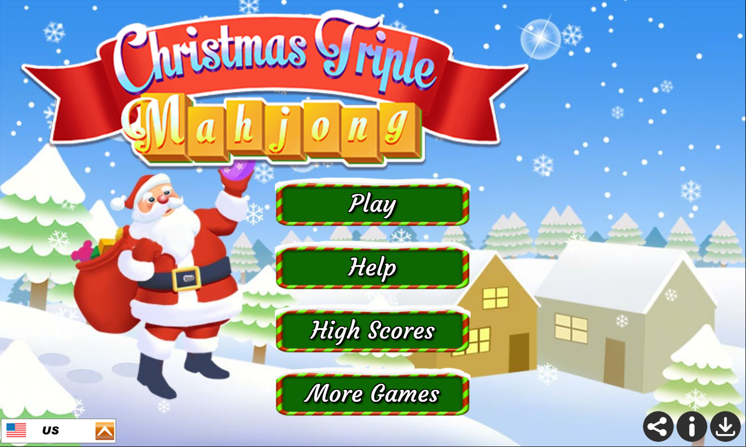 Christmas Triple Mahjong Game Welcome Screen Screenshot.