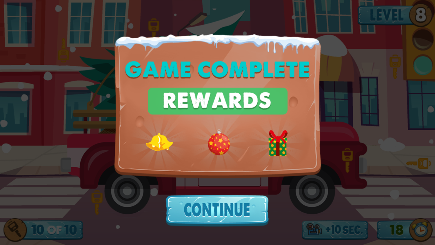 Christmas Trucks Hidden Keys Game Complete Screen Screenshot.