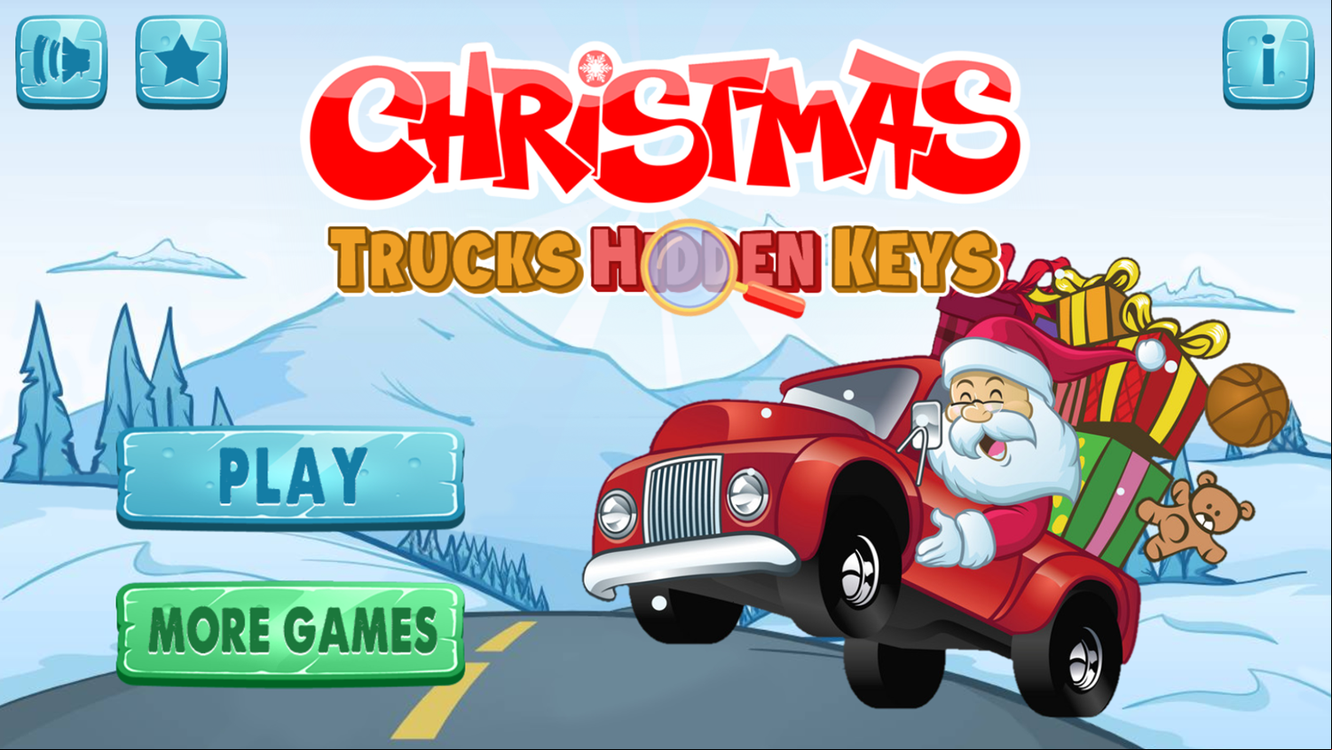 Christmas Trucks Hidden Keys Game Welcome Screen Screenshot.