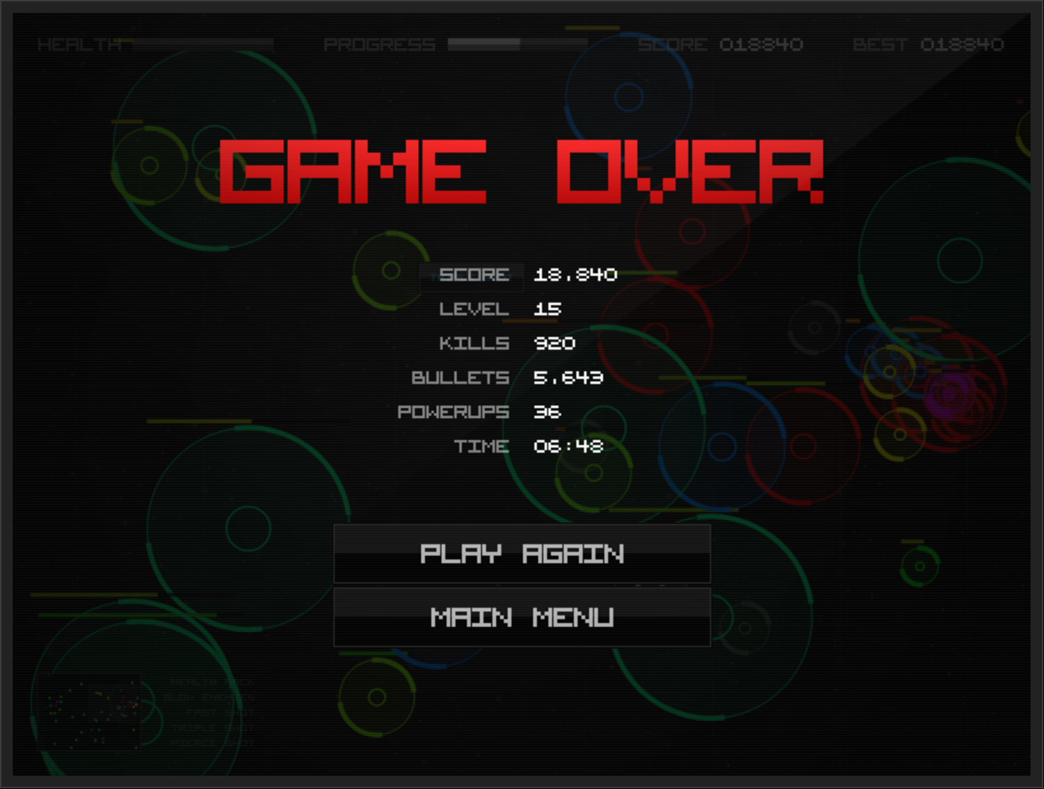 Clash of Space Game Over Screenshot.