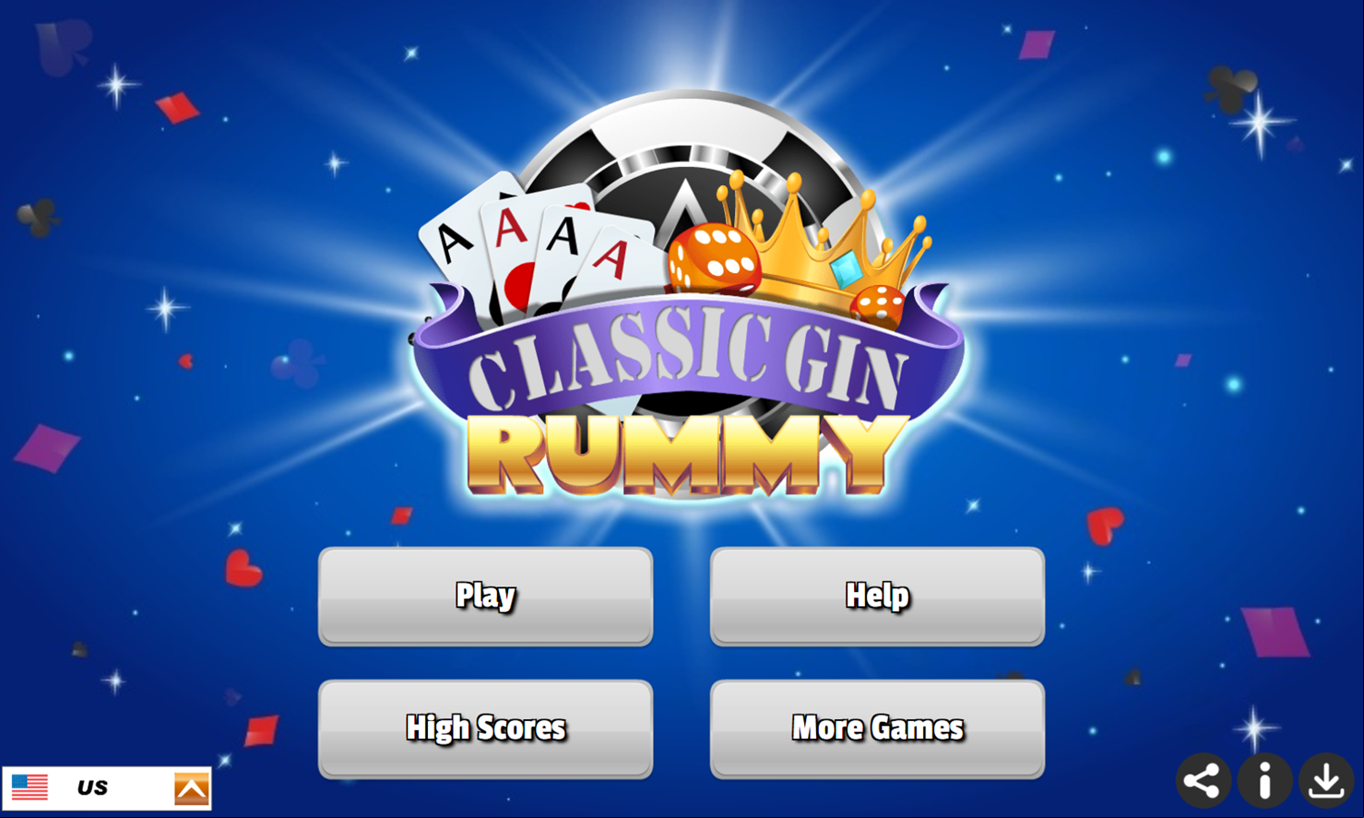 Classic Gin Rummy Game Welcome Screen Screenshot.