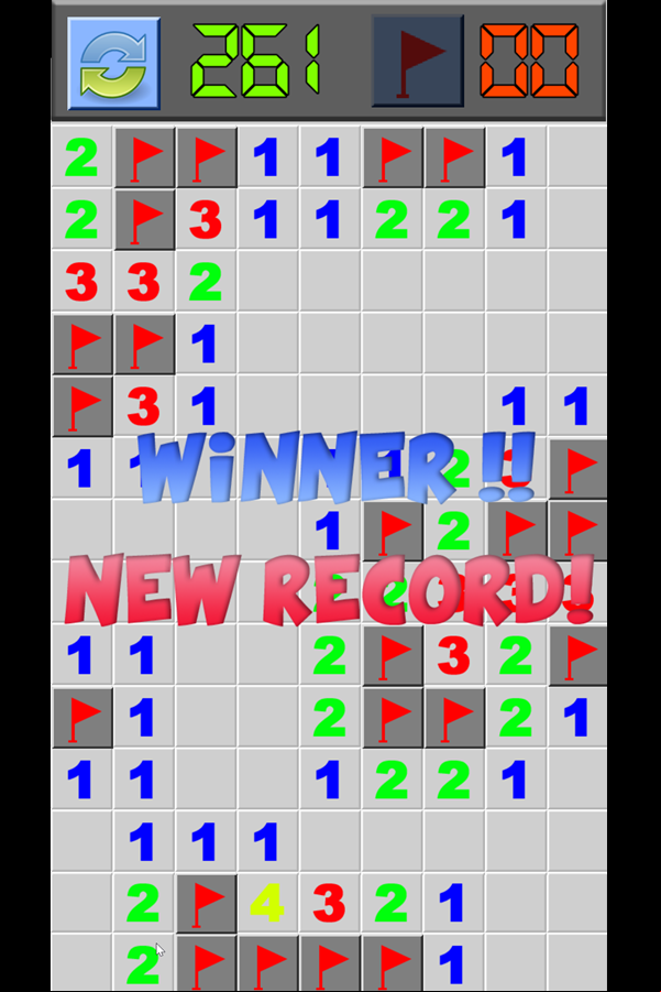 Classic Minesweeper Game Won Screenshot.