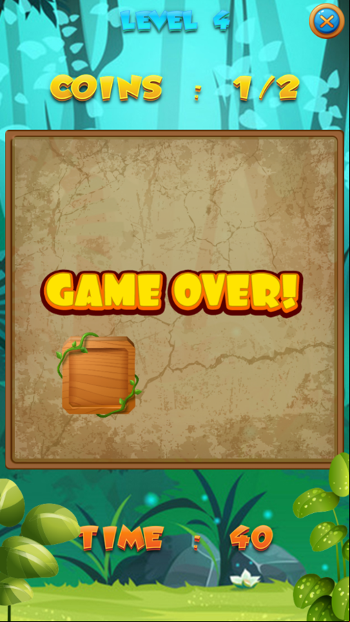 Coins Finder Game Over Screenshot.