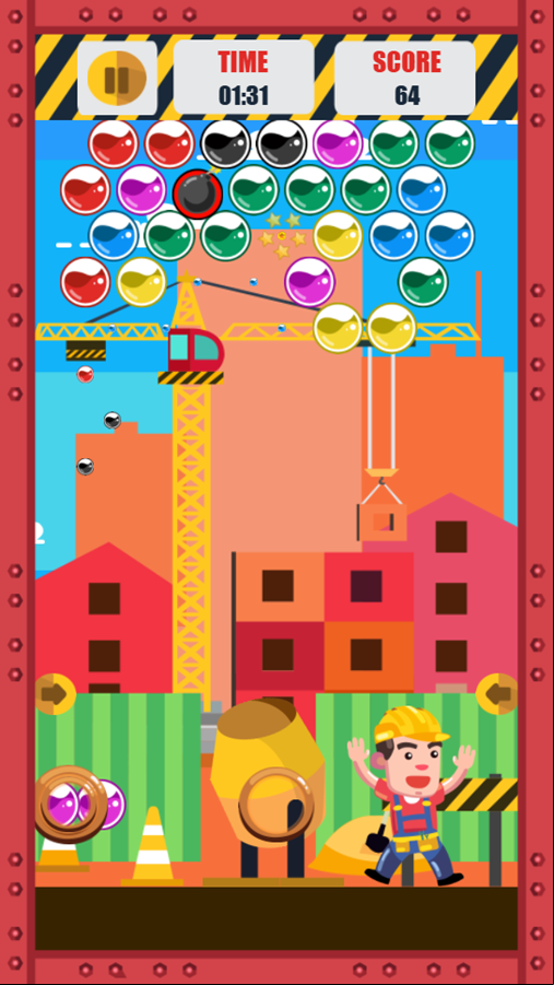 Construction Worker Bubble Shooter Game Play Screenshot.
