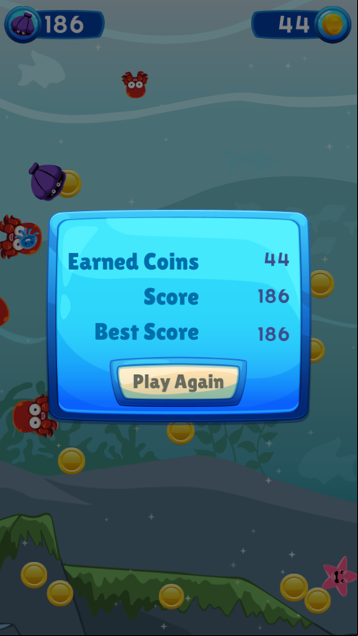 Crab Shooter Game Over Screenshot.