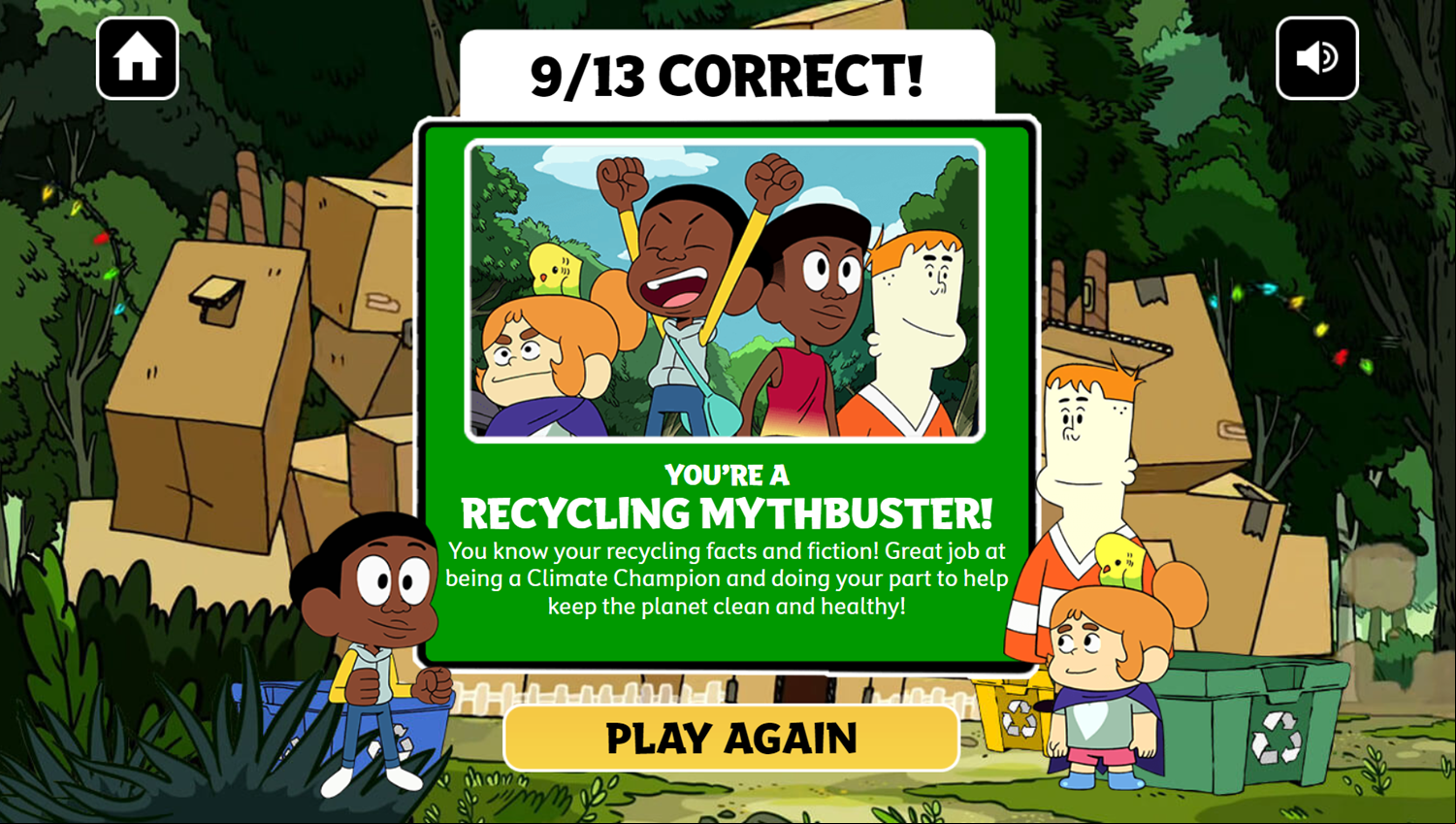 Craig of the Creek Recycling Mythbusters Game Result Screenshot.