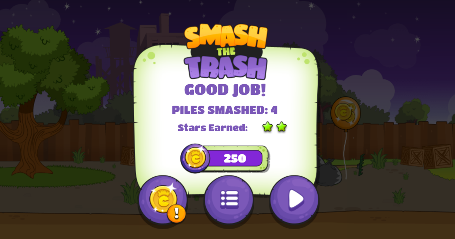 Crash & Bernstein Smash The Trash Game Score Screenshot.