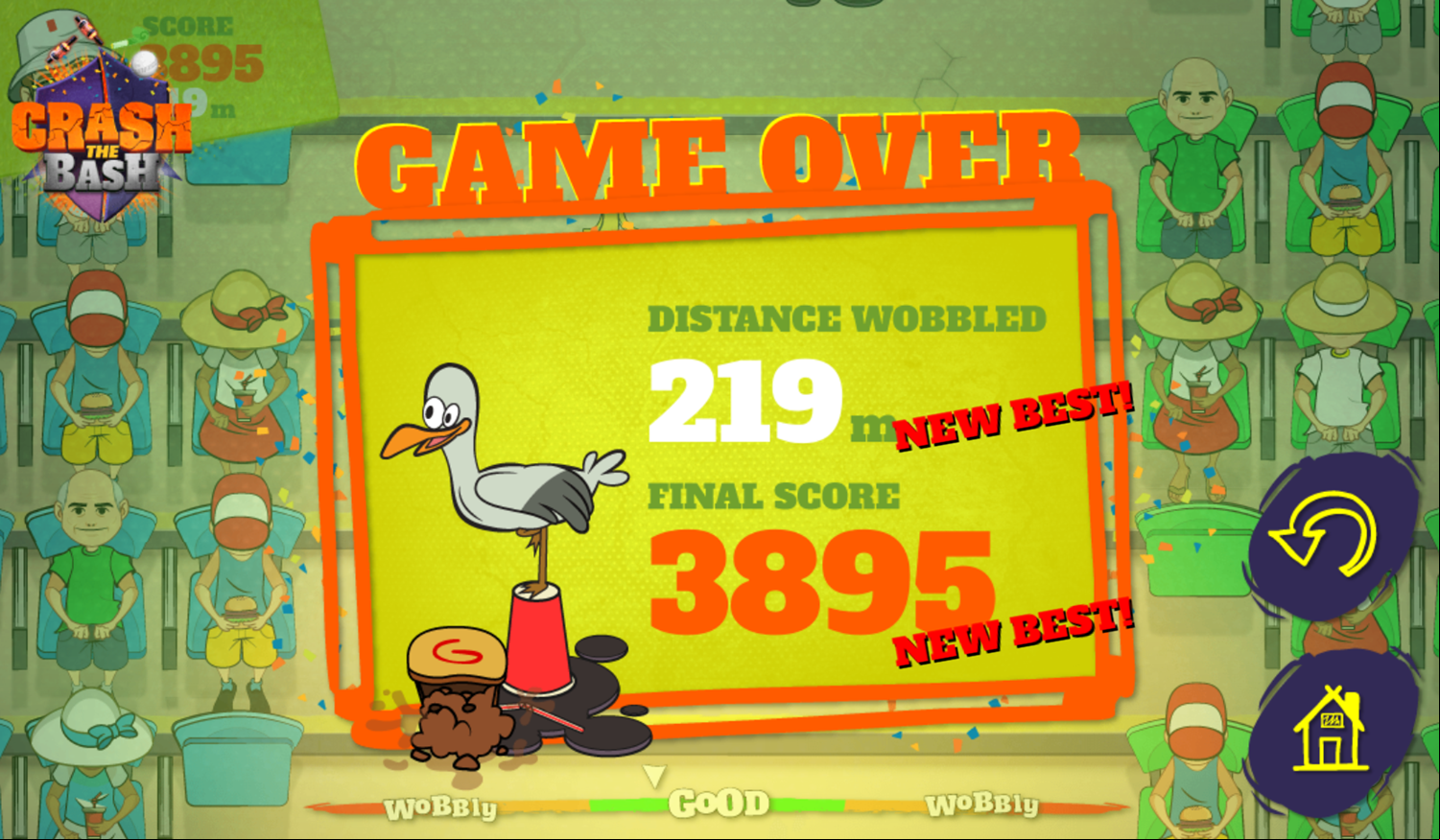 Crash the Bash Wobbly Dad Game Over Screenshot.