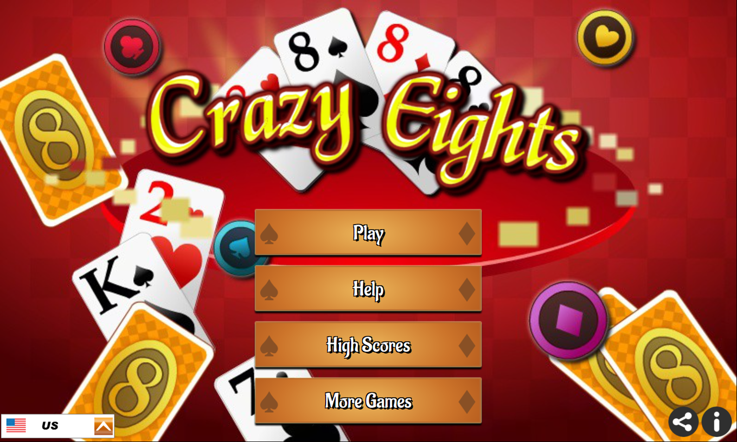 Crazy Eights Game Welcome Screen Screenshot.