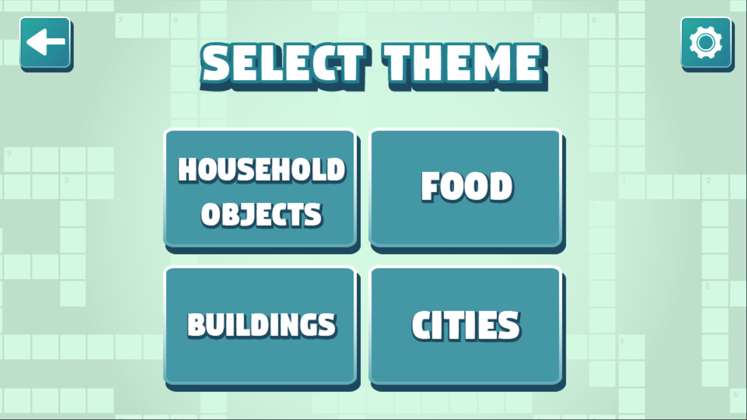 Crossword Casual Game Puzzle Theme Select Screen Screenshot.
