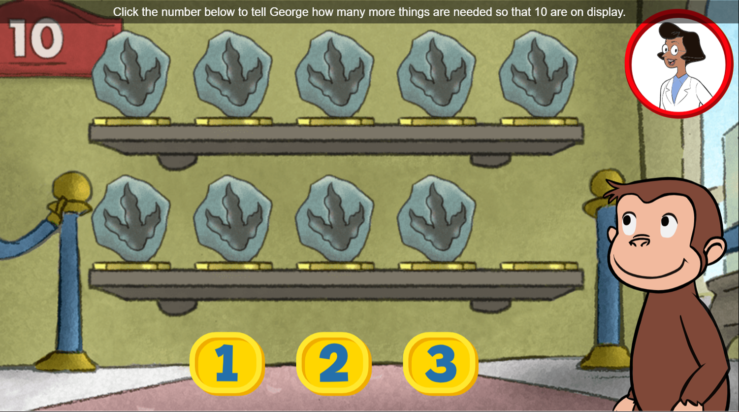 Curious George Museum of Tens Game Goal Screenshot.