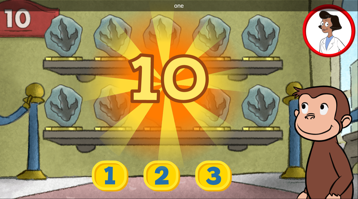 Curious George Museum of Tens Game Level Complete Screenshot.