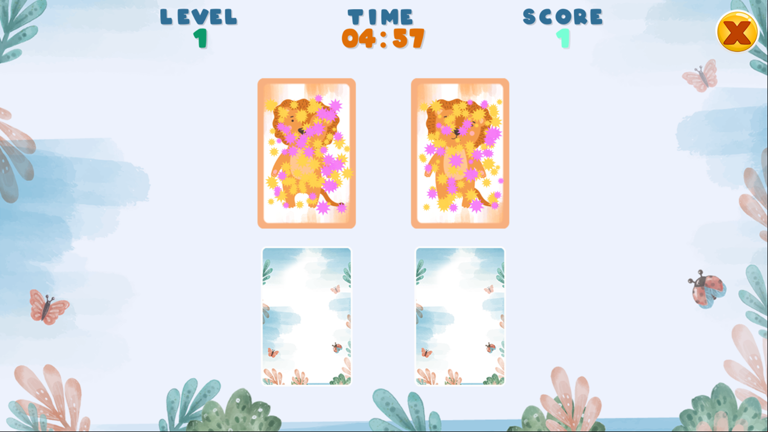 Cute Animals Memory Challenge Game Level Play Screenshot.